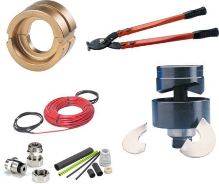 Værktøj og maskiner for Crimping, Presning, Klipning, Afisolering, Lokning